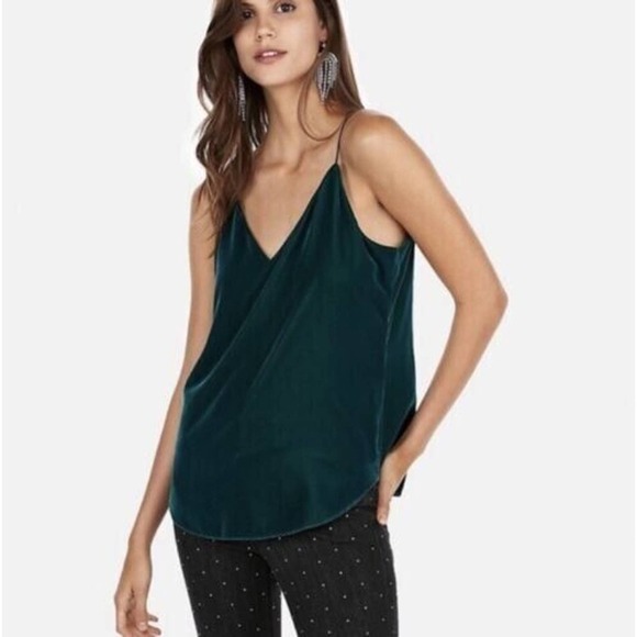 Express Womens Size S Small Green Velvet Spaghetti Strap V Neck Tank Christmas - Picture 1 of 6